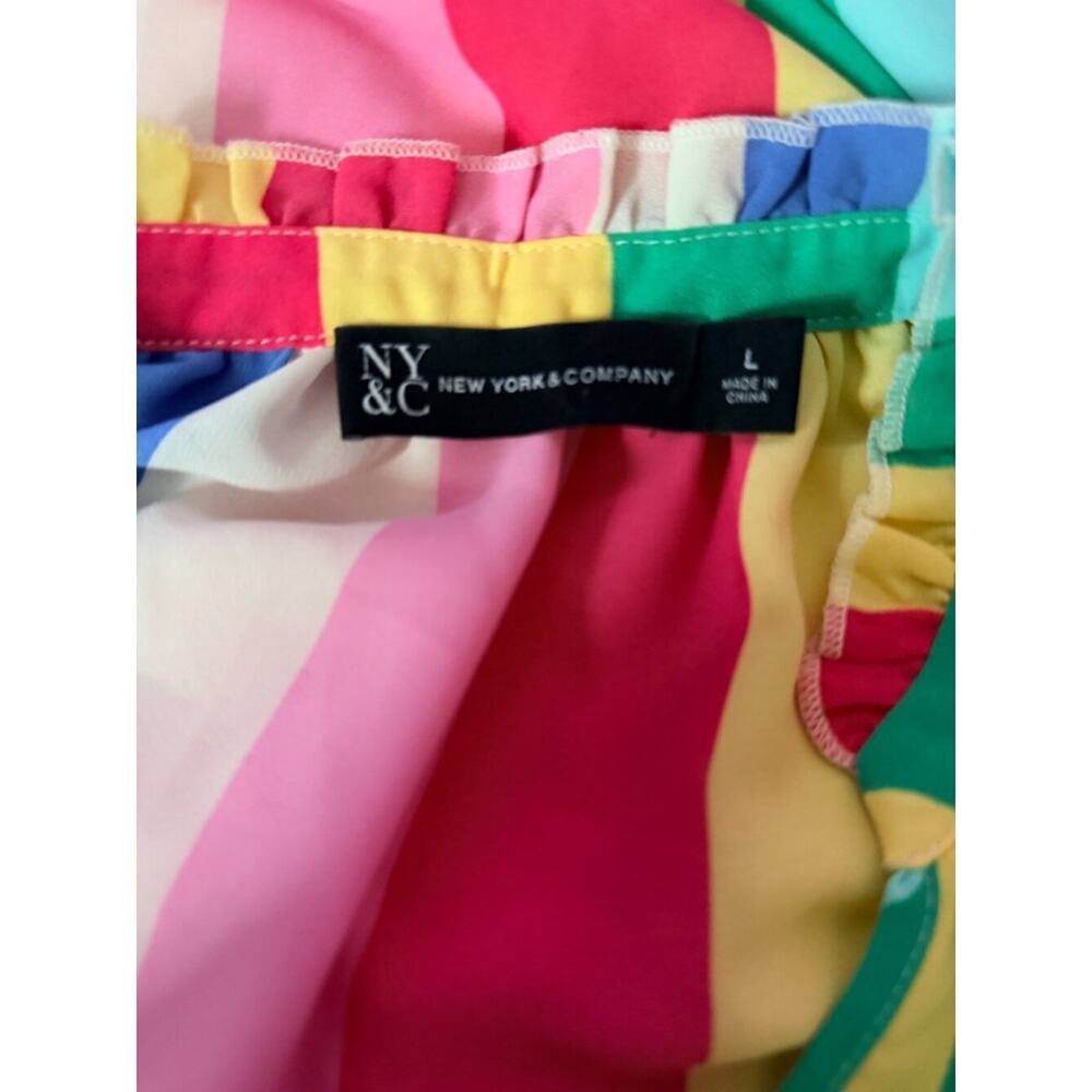 New York and Company Large Short Sleeve Top Blue Pink Yellow - Picture 3 of 4
